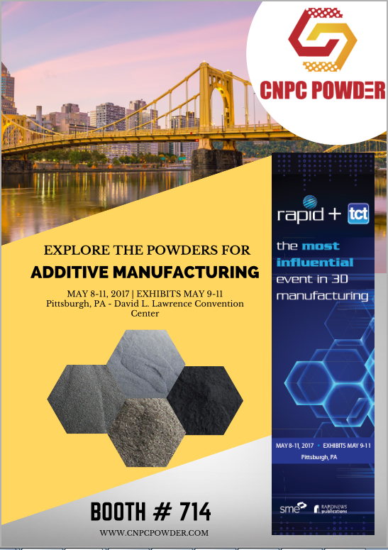 Just a few weeks to RAPID TCT + 2017 at the David L. Lawrence Convention Center, Pittsburgh, PA. May 8-11, 2017. We are looking forward to seeing you all at #3DPrinting #RAPIDevent! Visit our exhibit #714, and let us know more about your industry needs for metal powder.  https://lnkd.in/dHxFz4Y
